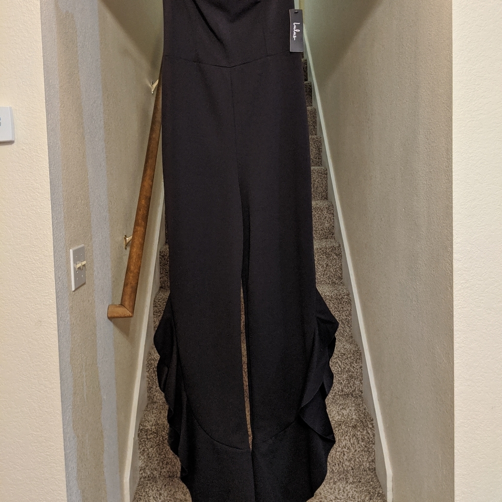 NWT Lulu's Ruffle Leg Black Jumpsuit